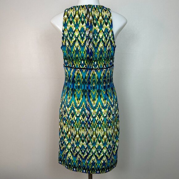Andrew Marc New York Mini Dress 6 Bright Green Blue Sleeveless V-Neck Women's - Picture 5 of 11